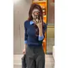 Suéter de Punto Otoñal con Cuello de Solapa para Mujer, con Colores Contrastantes, Corte Ajustado, Mangas Largas, Estilo Nuevo, Adelgazante, Casual, Capa Base Versátil