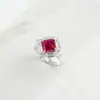 Anillo de Plata S925 Zhou Hengfu con Rubí de Cultivo, Diamantes Baguette y Piedras Preciosas Rojo Sangre de Paloma, Anillo de Lujo Ligero para Mujer, Estilo Regalo
