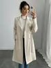 Jaqueta de Moda Versátil Feminina de Comprimento Médio Estilo Europeu e Americano com Botões e Cinto Únicos, Cor Sólida, Design Simples
