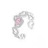 [Serie Corazón de Niña] Anillo Corazón de Amor Femenino Nicho Anillo Abierto para Enviar Novia Nueva Joyería de Cobre Blanco al por Mayor