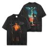 Camiseta de manga corta con estampado retro de Travis Scott, negra, lavada, de manga larga y cuello redondo, informal, con capucha