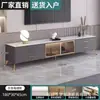 Mueble de TV Moderno de Lujo Ligero con Encimera de Piedra Sinterizada para Hogar Apartamento Pequeño con Estantes Abiertos de Cristal Almacenamiento Mueble de TV de Pie