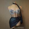 Saia Curta Bandagem Tubolar Sexy Conjunto de 2 Peças Feminino Brilhante Strass Jantar Baile Comemorar Aniversário Fotografia