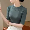 Camiseta de Modal Redonda de Manga Media para Mujer, Nueva Primavera y Otoño 2026, Corte Ajustado, Manga Tres Cuartos, Top Blanco de Alta Gama