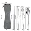 Talheres de aço inoxidável 304 para viagem transfronteiriça, conjunto de faca, garfo e colher para atividades ao ar livre, bolsa de pano portátil para estudante, colher, garfo, hashi