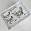 Juego de Té de la Tarde Estilo Europeo Marca D Serie Primavera Taza de Café de Porcelana Hueso Taza Doble Plato de Taza Plato de Cena Serie Mariposa Juego de Caja de Regalo