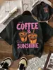 Camiseta Casual Cómoda de Manga Corta con Estampado de Café Helado y Sol, Talla Europea Transfronteriza, Camiseta Casual de Verano para Mujer