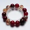 [Fruta Vermelha Folha de Ouro] Pulseira de Cristal Natural Olho de Tigre Vermelho Feminina Mais Fácil de Combinar Pulseira para Presente Atacado