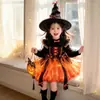 Ropa Infantil de Halloween Niñas Vestido de Princesa Cosplay Bruja Falda de Calabaza Falda Luminosa Atuendo para Fiesta de Cumpleaños de Niñas