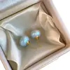 Aretes de Perla Grandes Redondos Planos tipo Shijia, Elegantes Aretes de Perla con Resorte de Ola Menta para Primavera y Verano