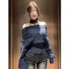 Suéter de un hombro chica picante para mujer, tejido de punto para otoño e invierno, capa base para mujer, cubrehombros, suéter sencillo de color liso, manga larga, estilo coreano, hombros descubiertos