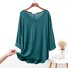 Estilo Novo Primavera e Outono Versão Coreana Tamanho Grande Solta Frente Curta Costas Longas Manga Morcego Camiseta Feminina Manga Longa Camiseta Básica