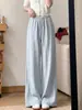 Pantalones de Lino Azul Claro de Pierna Ancha para Mujer Verano 2026 Nuevos de Cintura Alta Holgados Rectos Hielo de Seda Algodón Fresco Lino Casual
