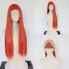 Peruca frontal de renda cor vermelho-laranja, peça completa para a cabeça, peruca feminina com repartição livre, fibra sintética de alta temperatura, peruca longa e lisa