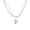 Diseño de Nicho de Moda Joyería con Temática de Amor Collar de Doble Capa con Colgante de Corazón y Encanto Tipo Plata