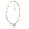 Colgante de Perla de Agua Dulce con Anillo Metálico, Collar Accesorio para el Cuello con Perlas de Agua Dulce Empalmadas, Cadena Minimalista de Lujo Ligero para Clavícula para Mujer