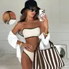 Traje de baño Texture Spicy Girl para mujer, bikini de dos piezas sin tirantes con bloques de color simples, para chicas de pecho pequeño, estilo europeo y americano
