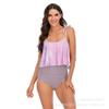 Exportación Transfronteriza 2025 Nuevo Traje de Baño con Volantes para Mujer Europea y Americana de Cintura Alta que Cubre el Vientre Bikini Tie-Dye