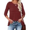 Otoño e invierno 2021 Nuevo Amazon Europeo y Americano Moda Waffle Espalda Hueca Cuello Redondo Manga Larga Top Holgado para Mujer
