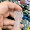 Cristal Branco Natural Cristal de Morango Lápis Lazúli Pedra Bruta Esculpido Anjo Rezando Estatueta Decoração de Escritório Ornamento de Mesa
