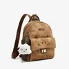 Mochila Facial de Gato para Mujer GDCK Mini Mochila de Día Color Café tipo Gamuza con Colgante de Peluche