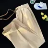 Calça de Veludo Cotelê Masculina Primavera e Outono Estilo Japonês Retro Cordão na Cintura Calça Esportiva Perna Larga Solta Calça Reta Casual