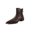 Botas Chelsea Apontadas de Pele de Ovelha Estilo Knocked 2024 Inverno Salto Médio Grosso Zíper Couro Botas de Tornozelo para Comutação para Mulheres