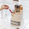 Portalápices giratorio Caja de almacenamiento de escritorio para oficina Doble capa a prueba de polvo Soporte para almacenamiento de brochas de maquillaje Lápiz labial Sombra de ojos Estante de almacenamiento