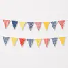 Banderines triangulares coloridos para fiesta de cumpleaños de bebé, pancartas de decoración para jardín de infantes, banderines triangulares de colores, en stock del fabricante
