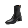 Botas Curtas de Salto Alto para Mulheres, Botas Chelsea de Bico Quadrado, Botas Curtas para Mulheres Baixas, Botas Finas de Salto Grosso Estilo Francês, Botas Femininas, Sapatos de Algodão de Inverno