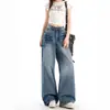 Jeans de Pierna Ancha Lavados con Remaches Estilo Retro Americano para Mujer, Nuevo Diseño Otoño e Invierno, Pantalones Rectos Flojos Vintage de Nicho