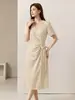 [Em Estoque] Novo Vestido de Bolinhas Verão 2026 Plus Size para Mulheres Gordas Amarração na Cintura Acinturado Emagrecimento Esconde a Barriga Manga Curta Saia