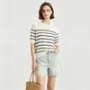 Cos Mismo Estilo Tejido de Punto Tencel Lyocell para Mujer 2026 Verano Delgado Cuello Redondo Manga Corta Rayas Top Ajustado Adelgazante