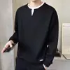 Elegante diseño de dos piezas, sudadera sin capucha para hombre, top casual de manga larga moderno para primavera/otoño, jersey versátil