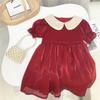 Vestido de verano para niñas, elegante, con personalidad para niños, moderno, coreano, con cuello de muñeca, vestido de cumpleaños rojo, vestido de princesa.