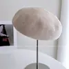 Boina de Papel Washi Japonés de Color Sólido Estilo Minimalista para Mujer, Sombrero de Artista Transpirable con Protección Solar, Boina Ligera de Punto Color Nude para Verano