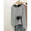 Camiseta de algodón puro estilo coreano insi con cuello redondo para mujer, de manga larga a rayas, para primavera y otoño 2026 otoño/invierno, corte holgado, camiseta básica