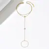 Pulsera de Acero Inoxidable Chapado en Oro Estilo Ins Transfronterizo de Lujo Ligero con Circonita de Gota de Agua y Perla de Agua Dulce Cadena Delicada para Dedos para Mujer