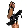 Mules Europeias Retro de Bolinhas Pretas e Brancas com Nó de Cetim, Chinelos para Férias e Encontros, Bico Quadrado, Salto Agulha, Sapatos Femininos, Fonte Transfronteiriça