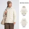 Chaqueta ligera de plumón con estampado de logo para mujer, invierno exterior, con capucha, parte superior desmontable, retiene el calor, adelgazante, chaqueta cálida, personalizada