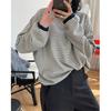Invierno Nuevo Estilo Coreano Perezoso Retro Casual Rayado Cuello Redondo Suéter Suelto Suave Amigable con la Piel Top de Punto para Mujer