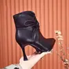 Botas Finas Femininas Estilo Francês para Outono/Inverno 2026, Salto Alto Elegante, Bico Fino, Salto Fino, Forradas com Lã, 7cm, Comércio Transfronteiriço