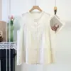 Verão 2026 Feminino Estilo Artístico Bordado Jacquard Cor Sólida Gola de Renda Sem Mangas Camisa Casual Top de Algodão