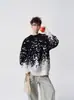 Suéter de Tricô da Moda com Estampa de Flocos de Neve Gradiente Vermelho e Gola Redonda para Homens, Versátil, Fashion, Solto, Casual, Tricô Colorido, Manga Longa