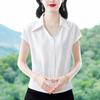 Foto Real de Camisa de Solapa Estilo Francés con Sensación de Hielo, Nuevo Estilo de Verano Camisa Adelgazante Top