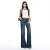 Naranja Juvenil # Jeans acampanados de tiro bajo, corte slim, para mujer, con diseño desgastado, pantalones de campana modernos y versátiles