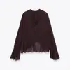 Comércio Exterior Europeu e Americano Transfronteiriço Roupas Femininas Aliexpress Popular Decoração de Laço Moda Gola Redonda Versátil Camisa de Manga Longa
