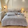 Juego de Cama de Cuatro Piezas de Terciopelo de Leche con Pelo de Conejo Color Puro Nuevo Otoño e Invierno Forro Polar Doble Cara Terciopelo Coral Sábanas Funda de Edredón