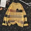 Suéter de Punto con Cuello Contrastante Estilo Retro Chic Americano para Hombres y Mujeres en Otoño Holgado Estilo Bf Perezoso Suéter Casual de Punto Moderno