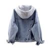 Jaqueta com Capuz Estilo Coreano Solta para Primavera e Outono com Bolsos Grandes Versátil Manga Longa Casaco Jeans para Mulheres Top Curto
